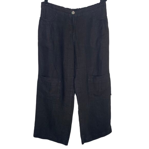 Cut.loose Black 100% Linen Cargo Wide Leg Pants Lagenlook Large - Picture 1 of 10